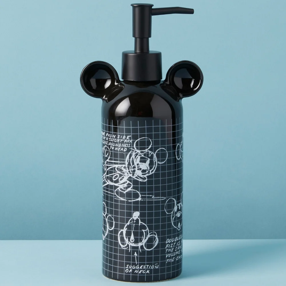 NWT Disney Mickey Mouse Black Soap Dispenser 9in Ceramic Sketchbook Lotion Pump